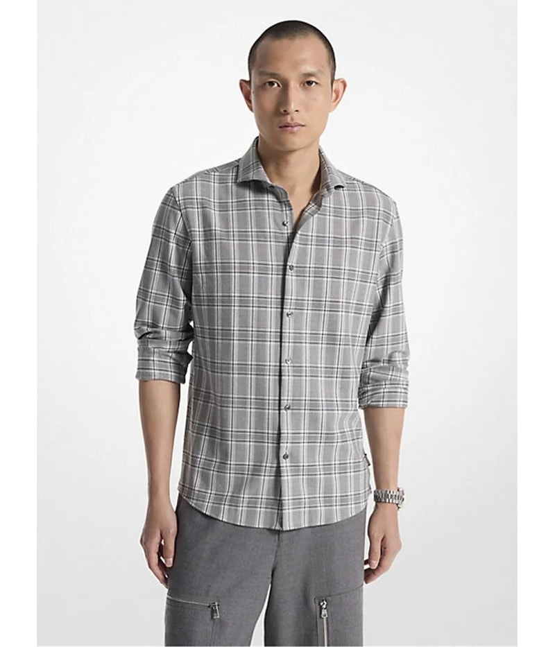 Michael Kors Mens Printed Long Sleeve Button Up Shirt