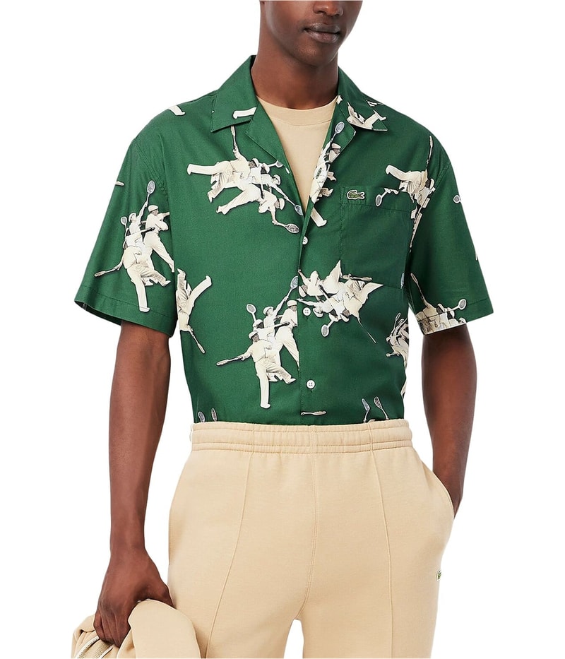Lacoste Mens Relaxed-Fit Rene Short-Sleeve Button Up Shirt, view 2