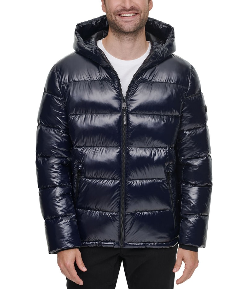 Calvin Klein Mens High Shine Hooded Puffer Jacket