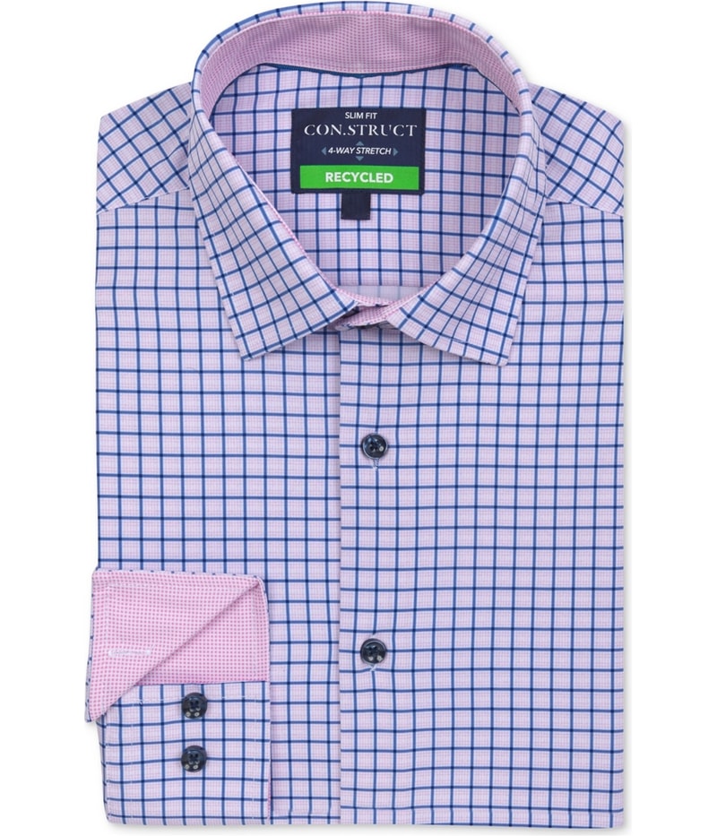 Con.Struct Mens Recycled Check Performance Button Down Dress Shirt