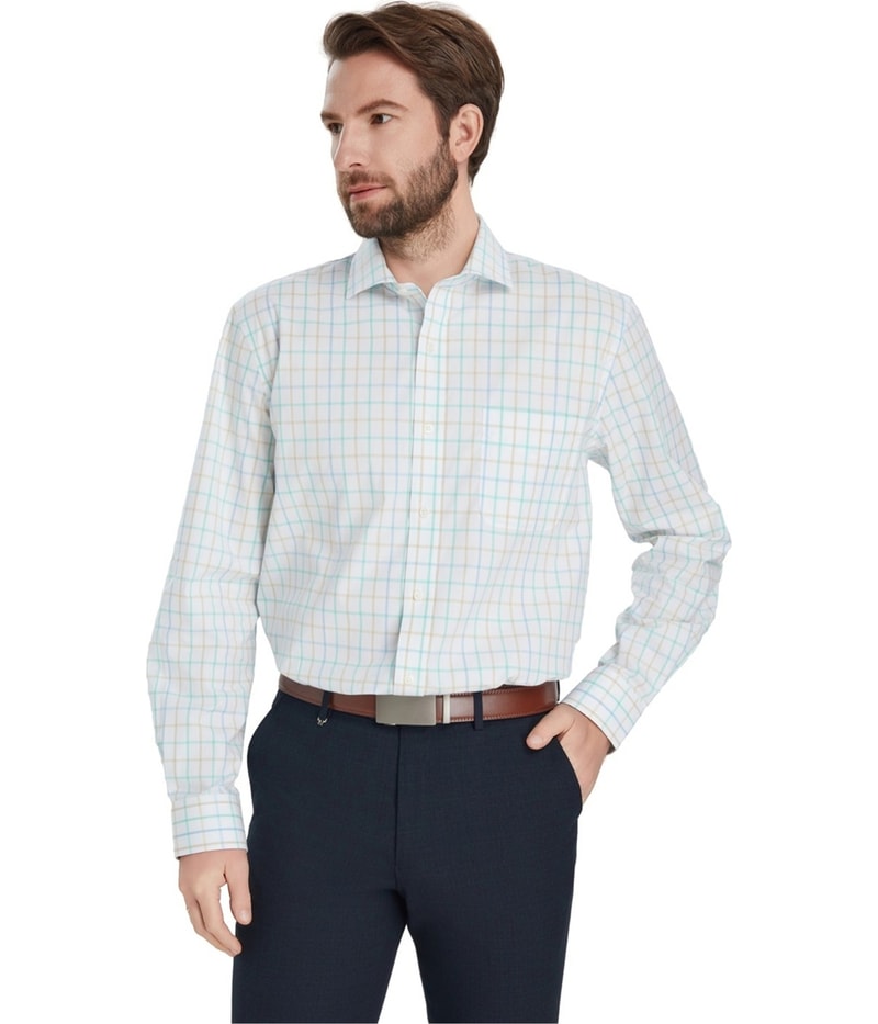 Club Room Mens Windowpane Plaid Button Down Dress Shirt