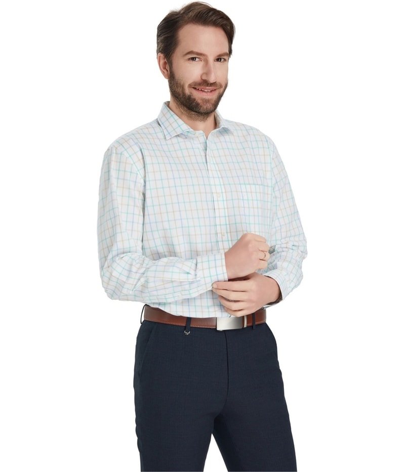 Club Room Mens Windowpane Plaid Button Down Dress Shirt