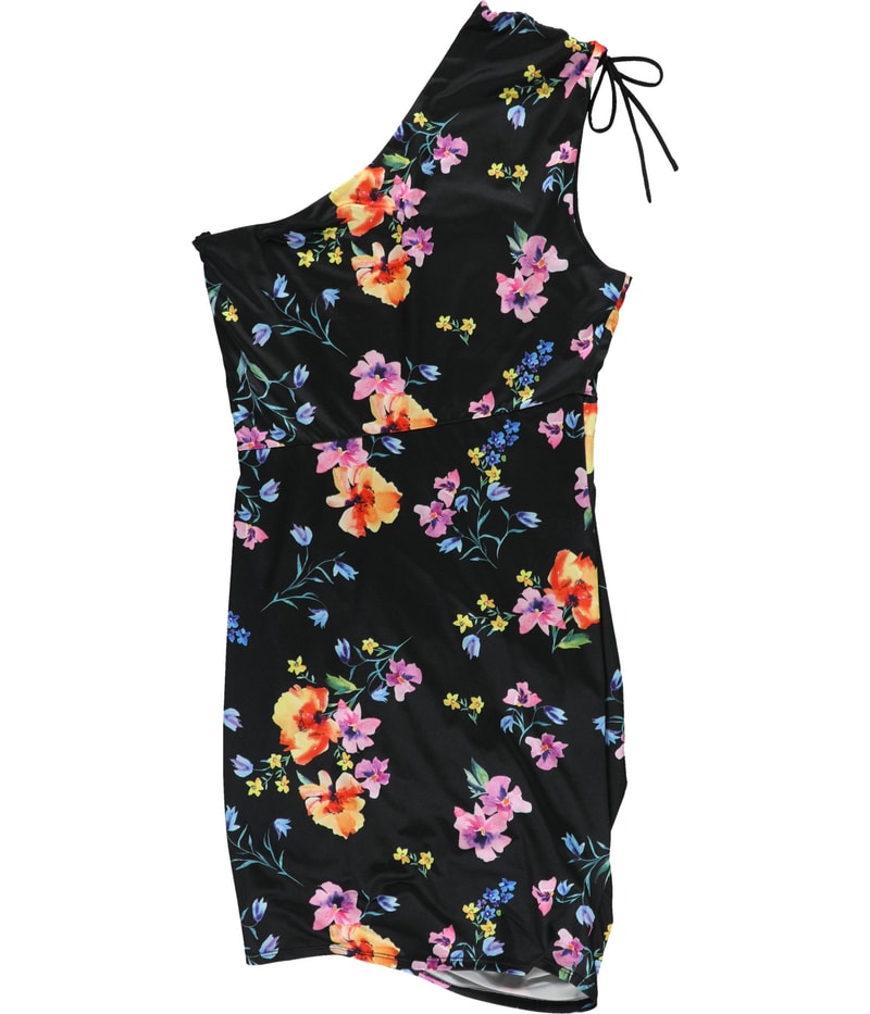 GUESS Womens Floral-Print One Shoulder Mini Dress
