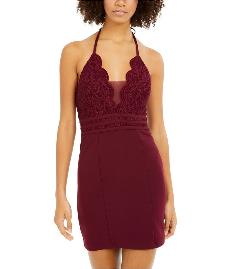 Speechless Womens Scalloped Glitter Lace Bodycon Dress