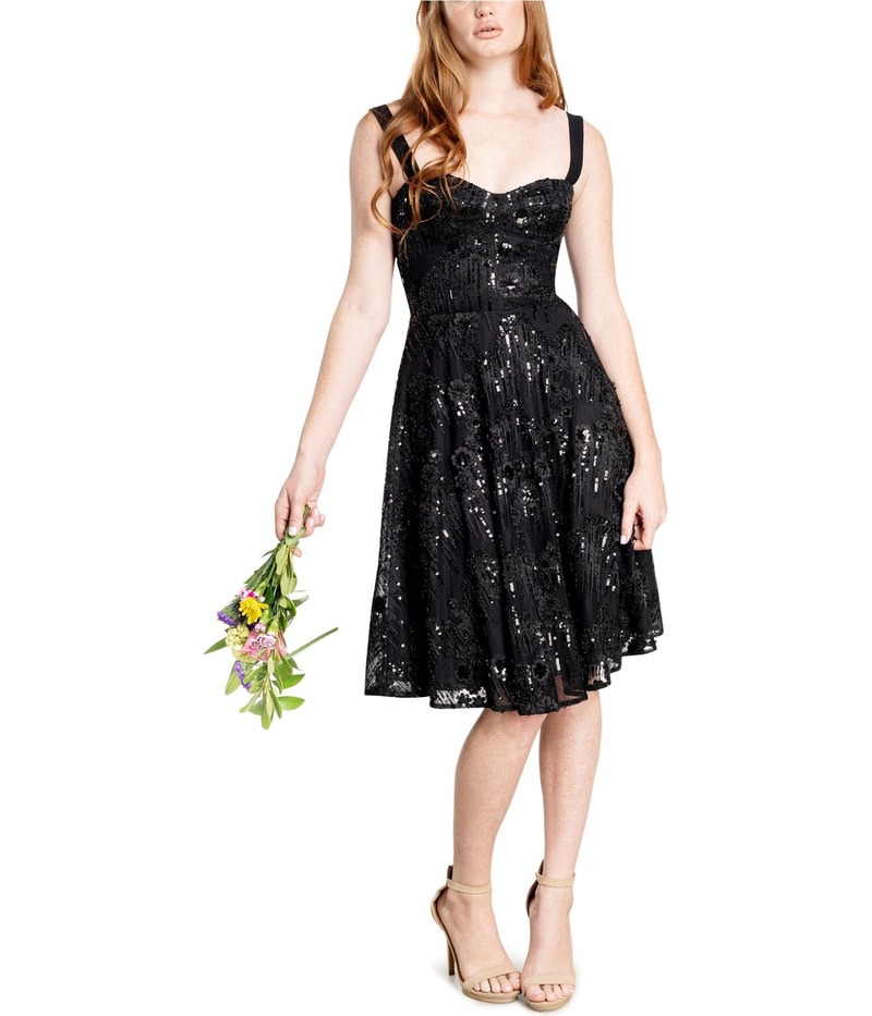 Dress the Population Womens Adelina Sequin Midi Fit & Flare Dress