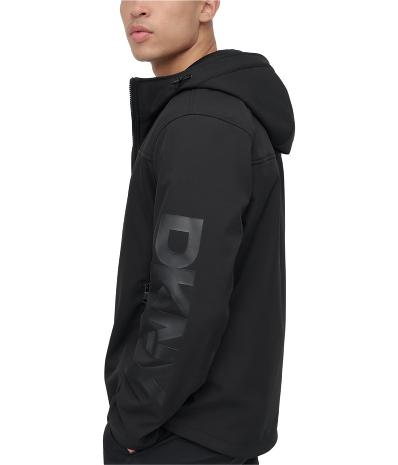 DKNY Mens Zip-Front Hooded Logo Windbreaker Jacket