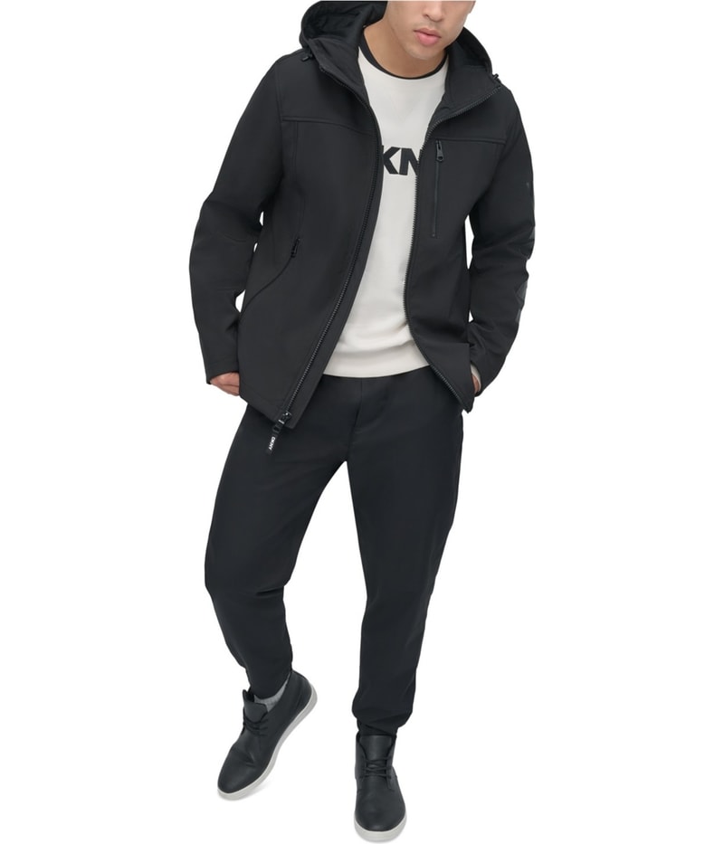 DKNY Mens Zip-Front Hooded Logo Windbreaker Jacket