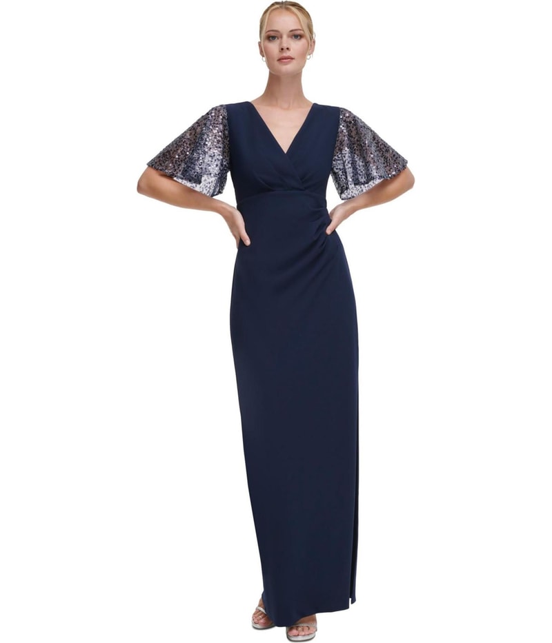 DKNY Womens Sequin sleeve Maxi Dress