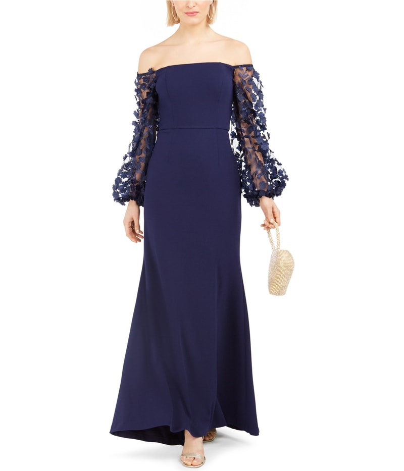 Eliza J Womens Mesh Sleeve Gown Dress