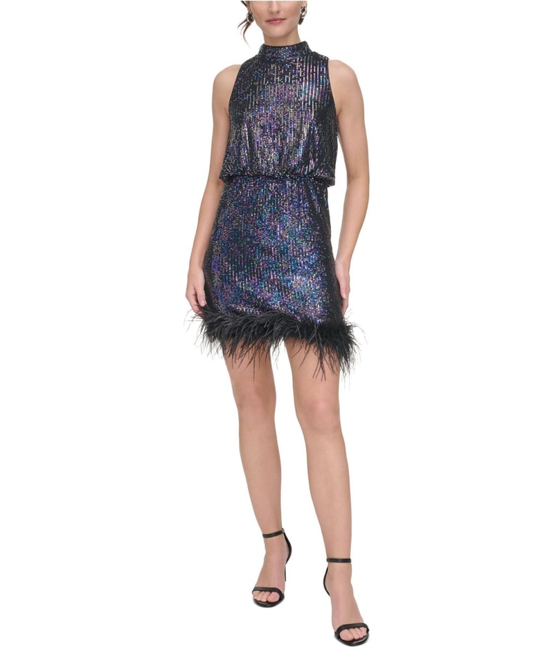 Eliza J Womens Feather Trim Cocktail Dress