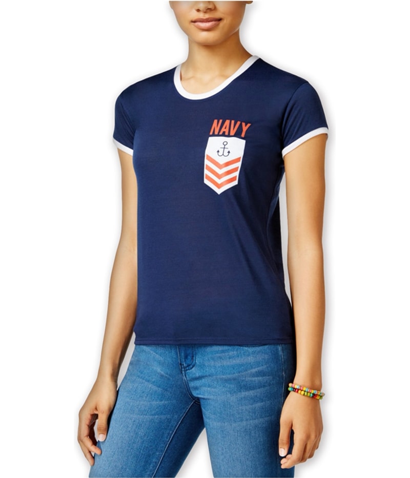 Mighty Fine Womens Navy Pocket Graphic T-Shirt