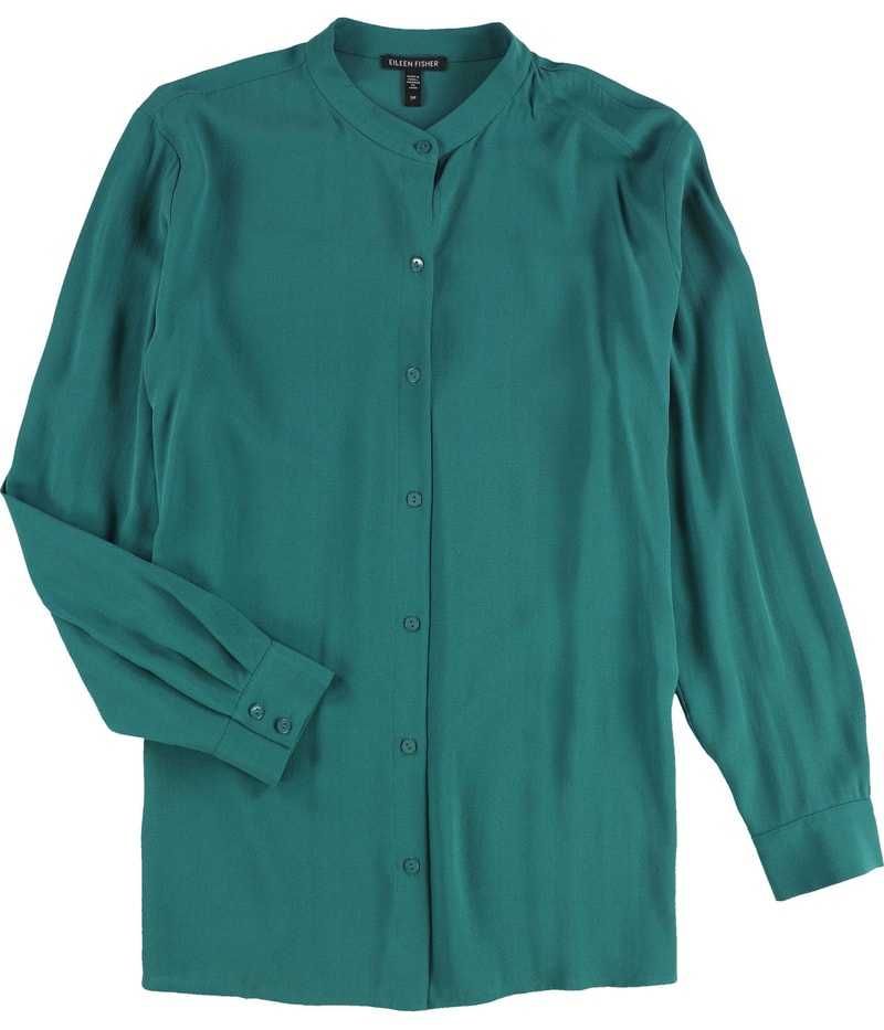 Eileen Fisher Womens Mandarin Collar Button Up Shirt