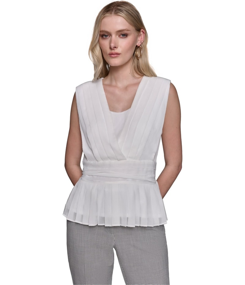Karl Lagerfeld Womens Pleated Sleeveless Blouse Top
