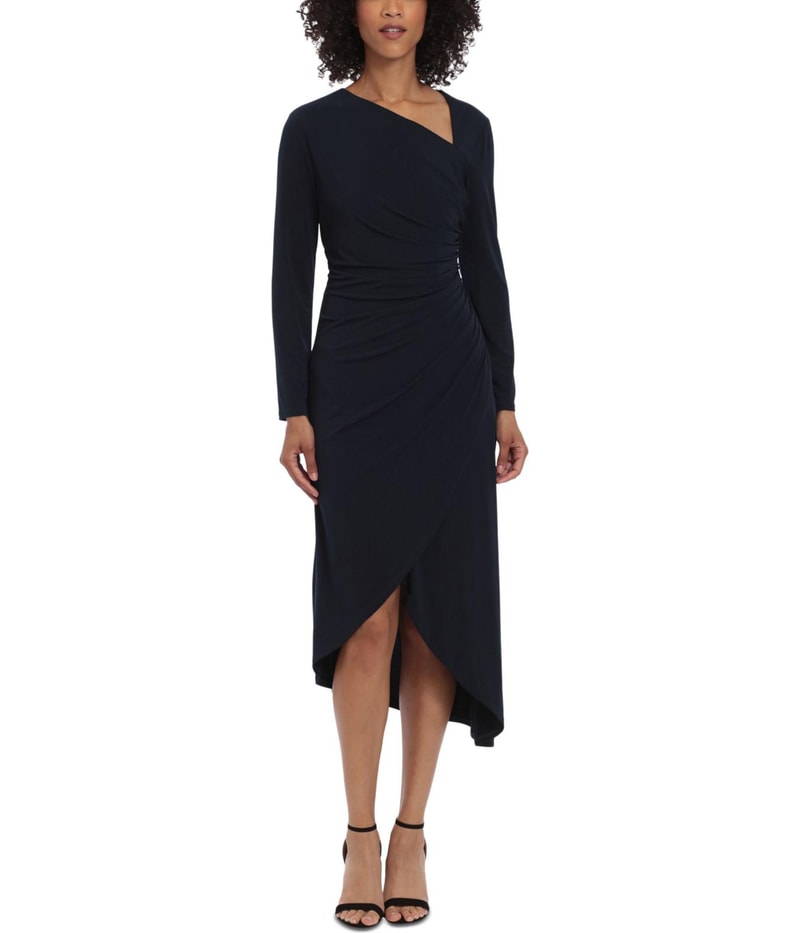 MAGGY LONDON Womens Solid Wrap Sheath Dress