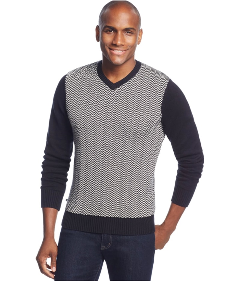 Geoffrey Beene Mens Front Intarsia V Neck Pullover Sweater