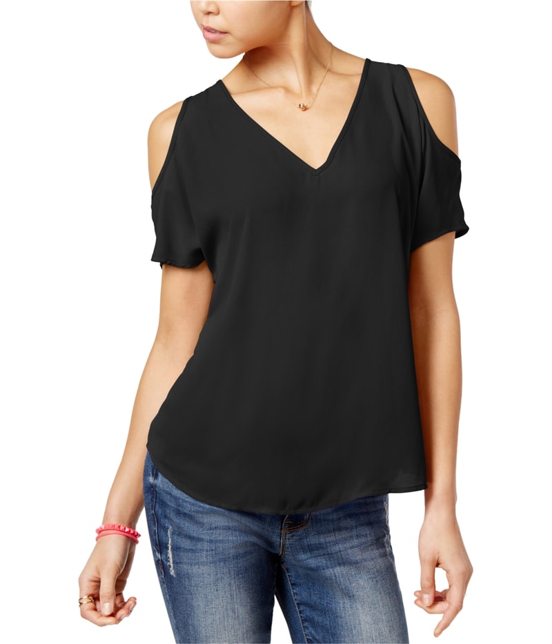 Hippie Rose Womens Cold-Shoulder Printed Shell Blouse