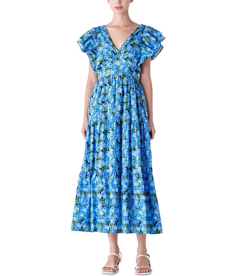 English Factory Womens Cut Out Floral Maxi Dress