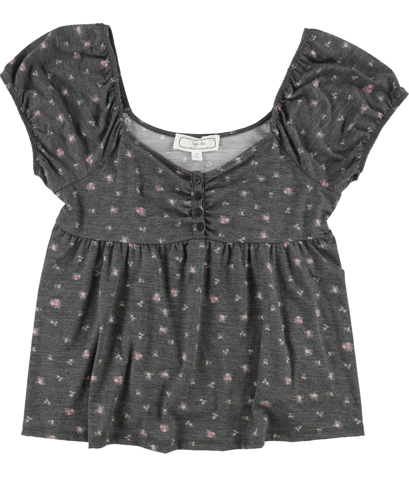 Hippie Rose Womens Button Neck Baby Doll Blouse