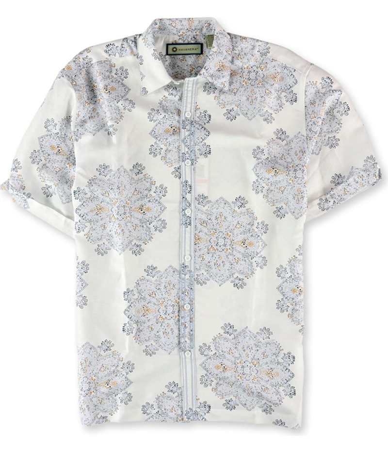 Havanera Mens Patterned Linen-Blend Button Up Shirt
