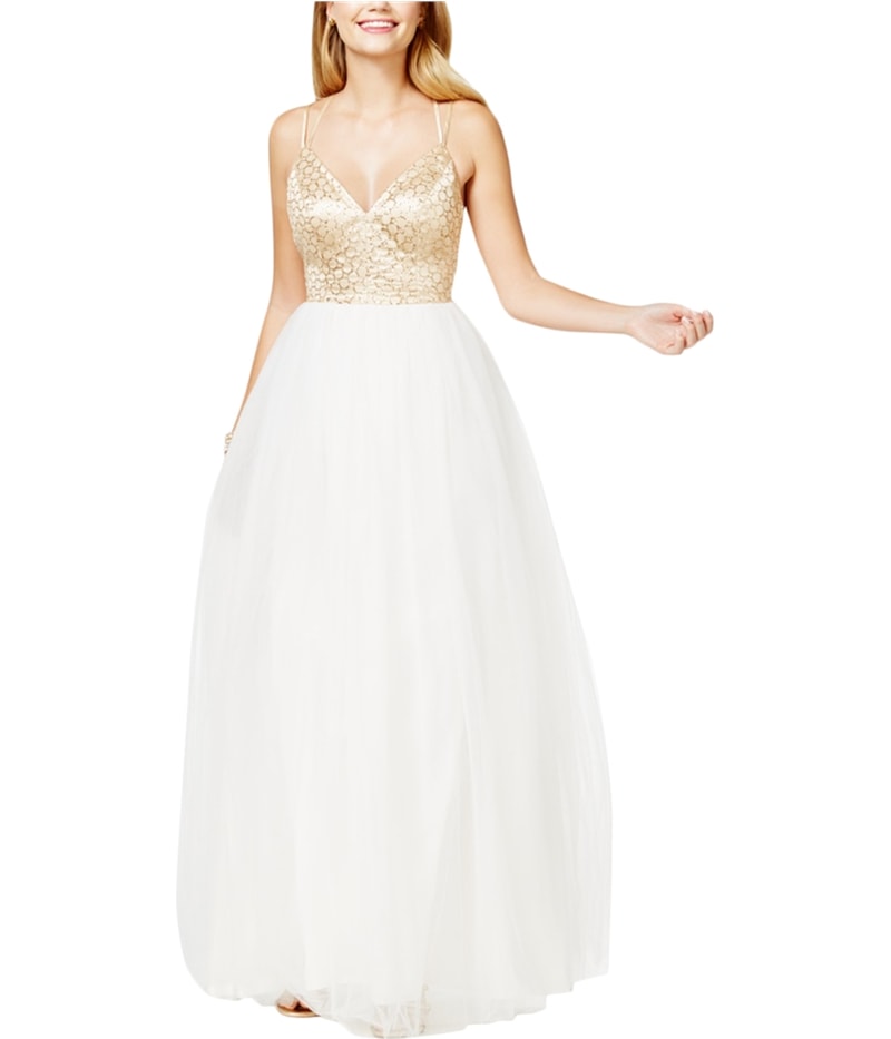 Say Yes to the Prom Womens Tulle Glitter Gown Dress