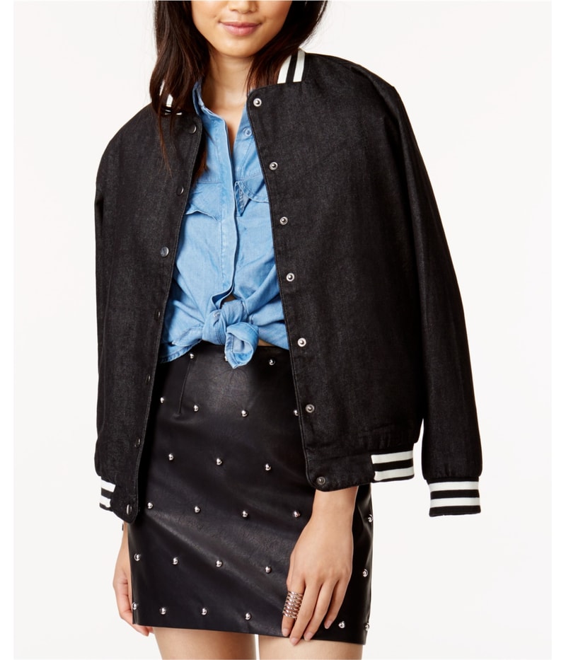 MinkPink Womens Denim Bomber Jacket