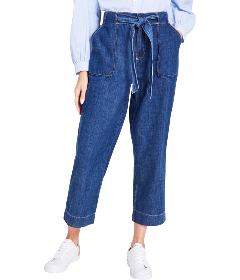 Tommy Hilfiger Womens Belted Waist Wide Leg Regular Jeans