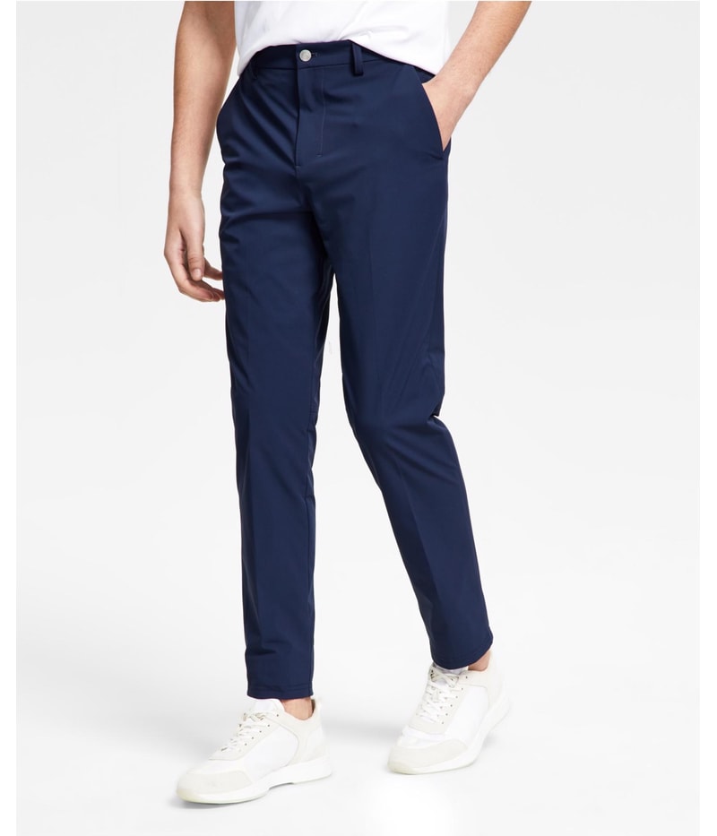 Calvin Klein Mens Tech Solid Performance Tapered Slim Slacks Dress Pants