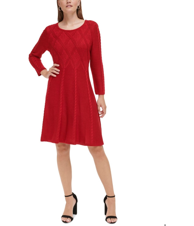 Jessica Howard Womens Cable Knit Fit & Flare Dress