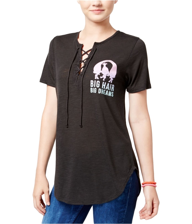 Dreamworks Womens Trolls Big Hair Lace-UP Graphic T-Shirt