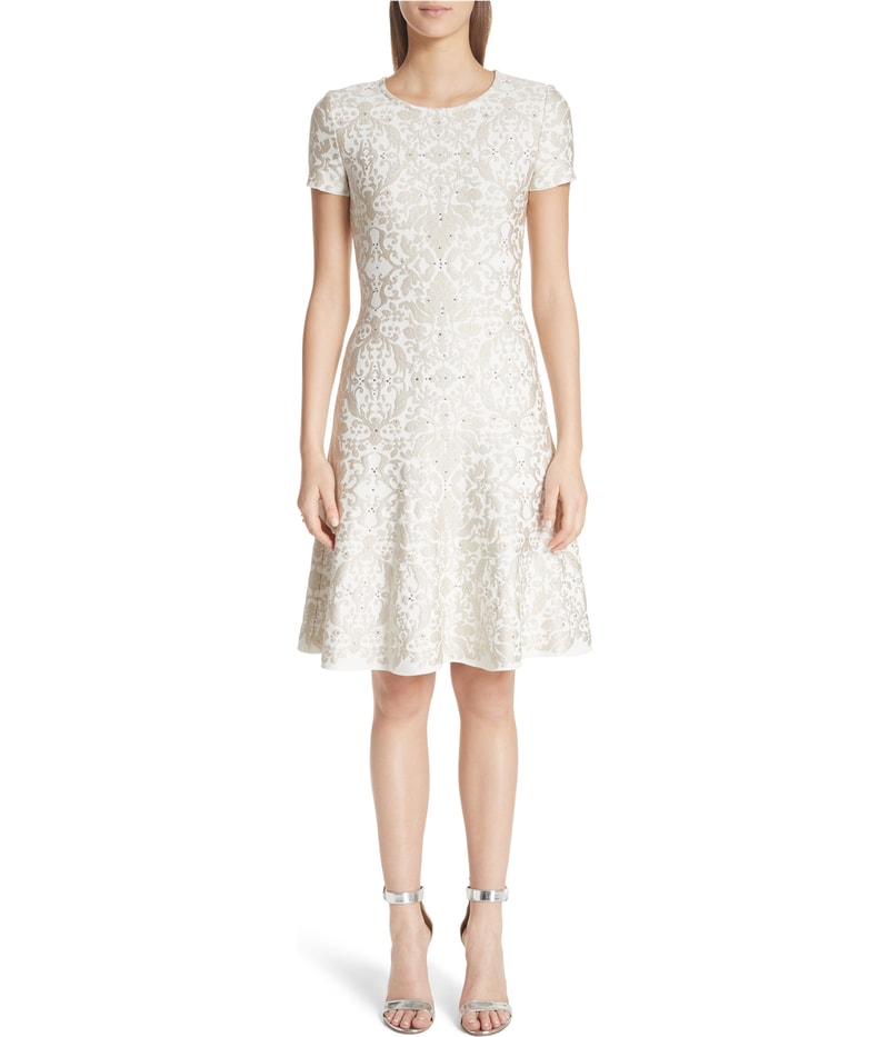 St. John Womens Gold Fit & Flare Dress