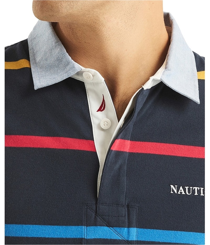 Nautica Mens Striped Rugby Polo Shirt