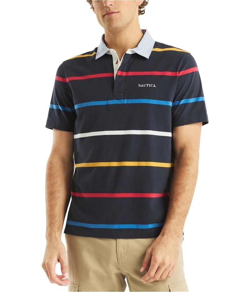 Nautica Mens Striped Rugby Polo Shirt