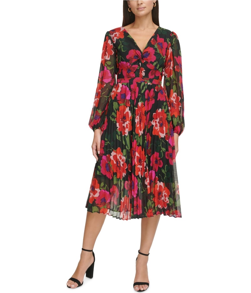 Kensie Womens Party Ruched Midi Fit & Flare Dress