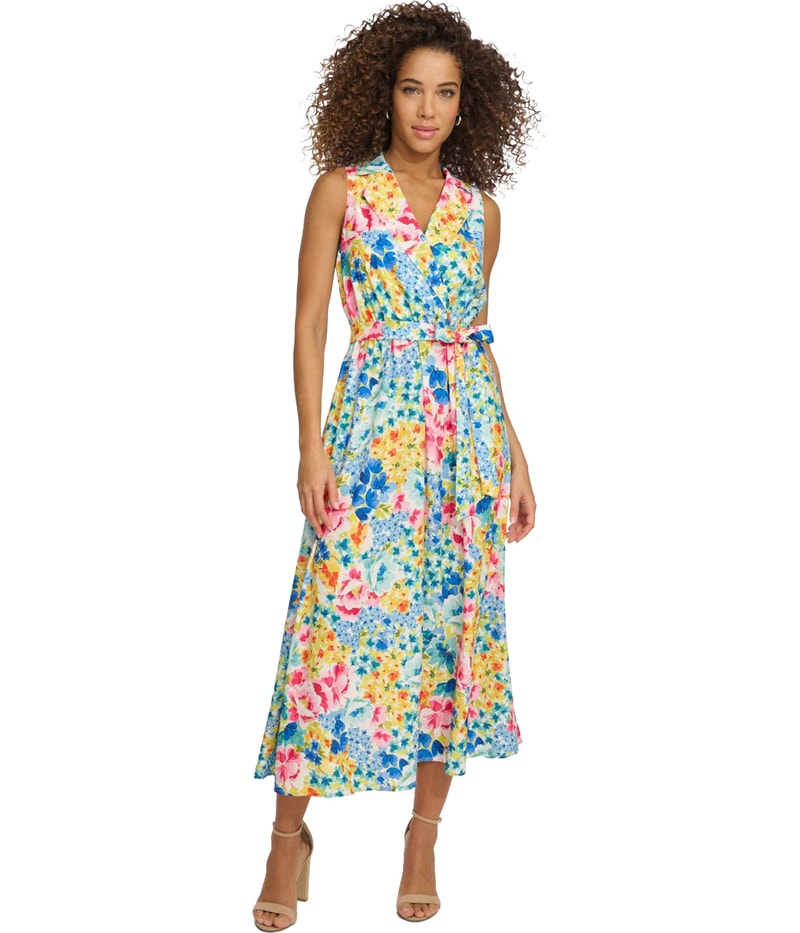 Kensie Womens Faux-Wrap Midi Dress