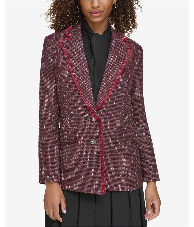 Karl Lagerfeld Womens Metallic Tweed Blazer Jacket