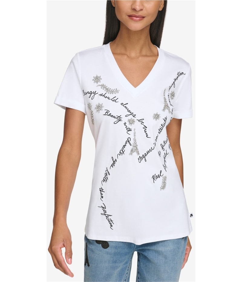Karl Lagerfeld Womens Embellished Graphic T-Shirt