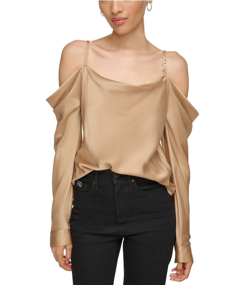 Karl Lagerfeld Womens Satin Cold Shoulder Blouse