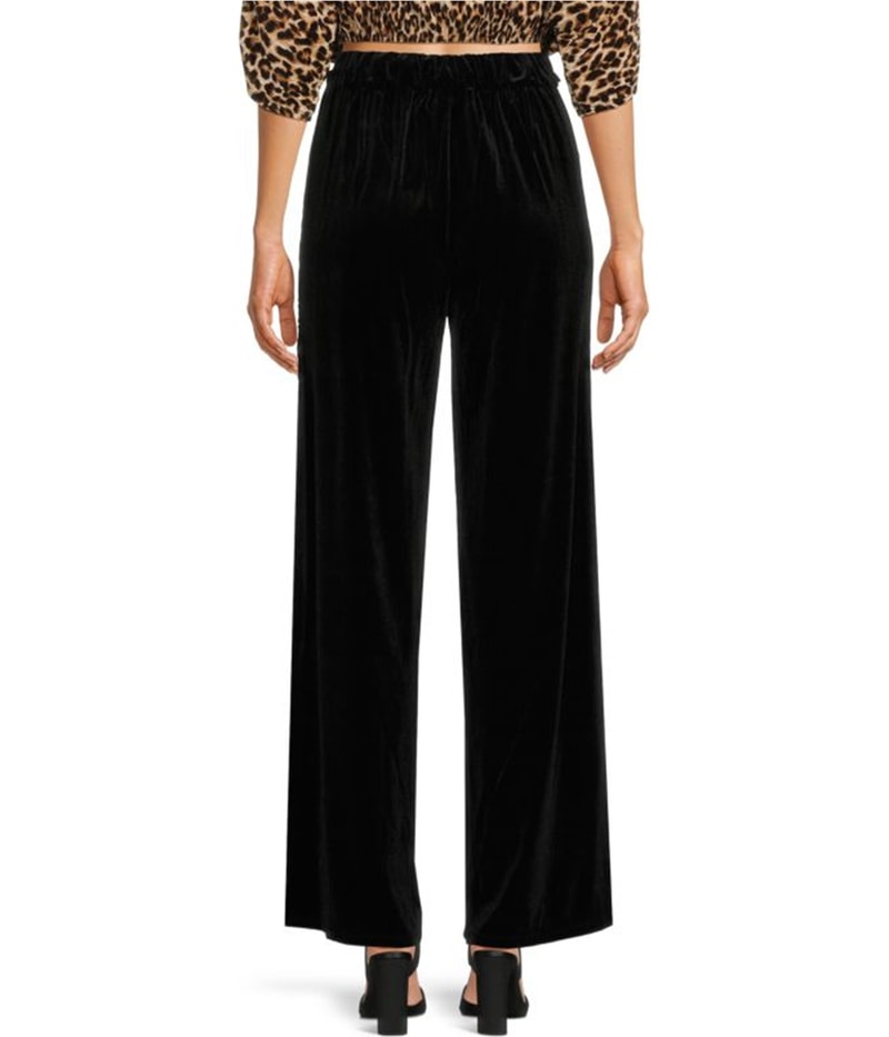 Karl Lagerfeld Womens Velvet Wide Leg Relaxed Dress Pants in Black, image 2 of 2