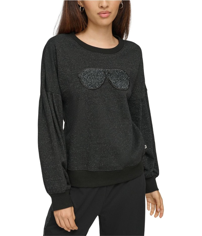 Karl Lagerfeld Womens Embellished Sunglass Patch Sweatshirt
