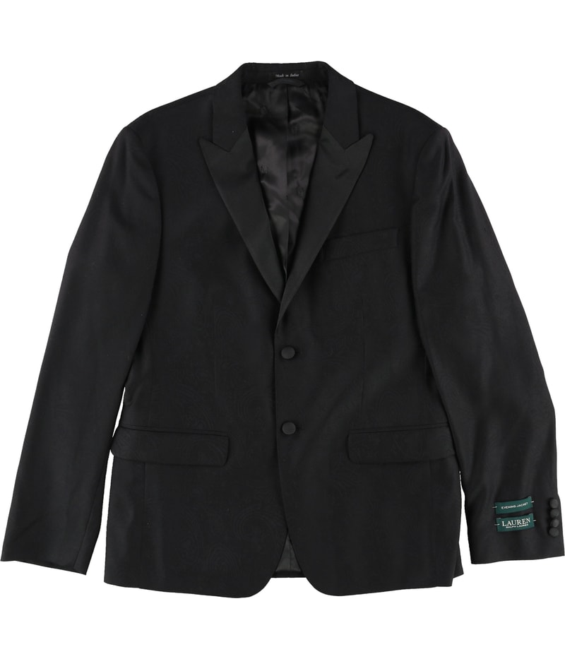 Ralph Lauren Mens Classic-Fit Black Paisley Two Button Blazer Jacket