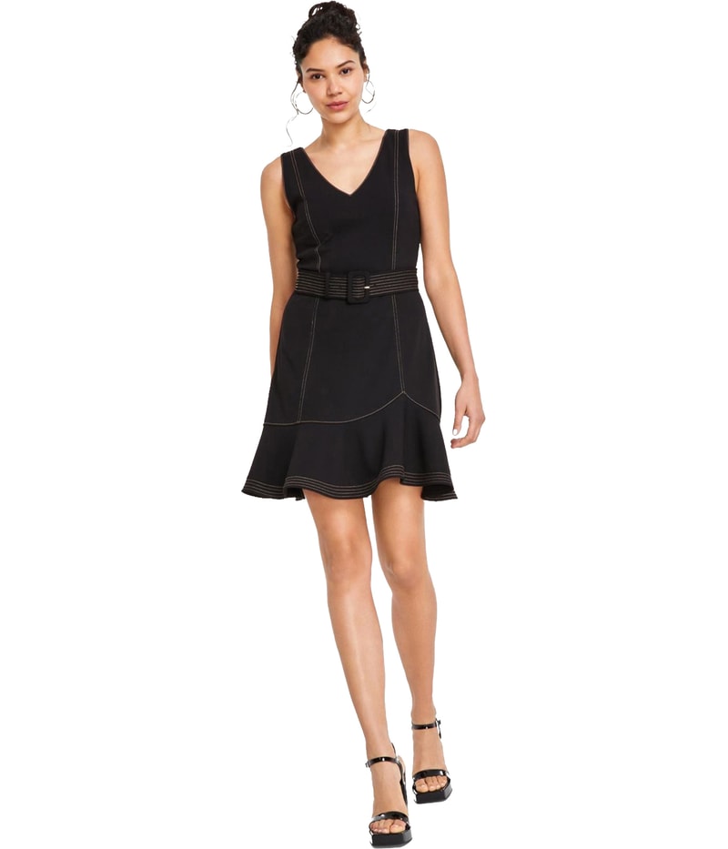 Karl Lagerfeld Womens Belted Crepe Sheath Dress