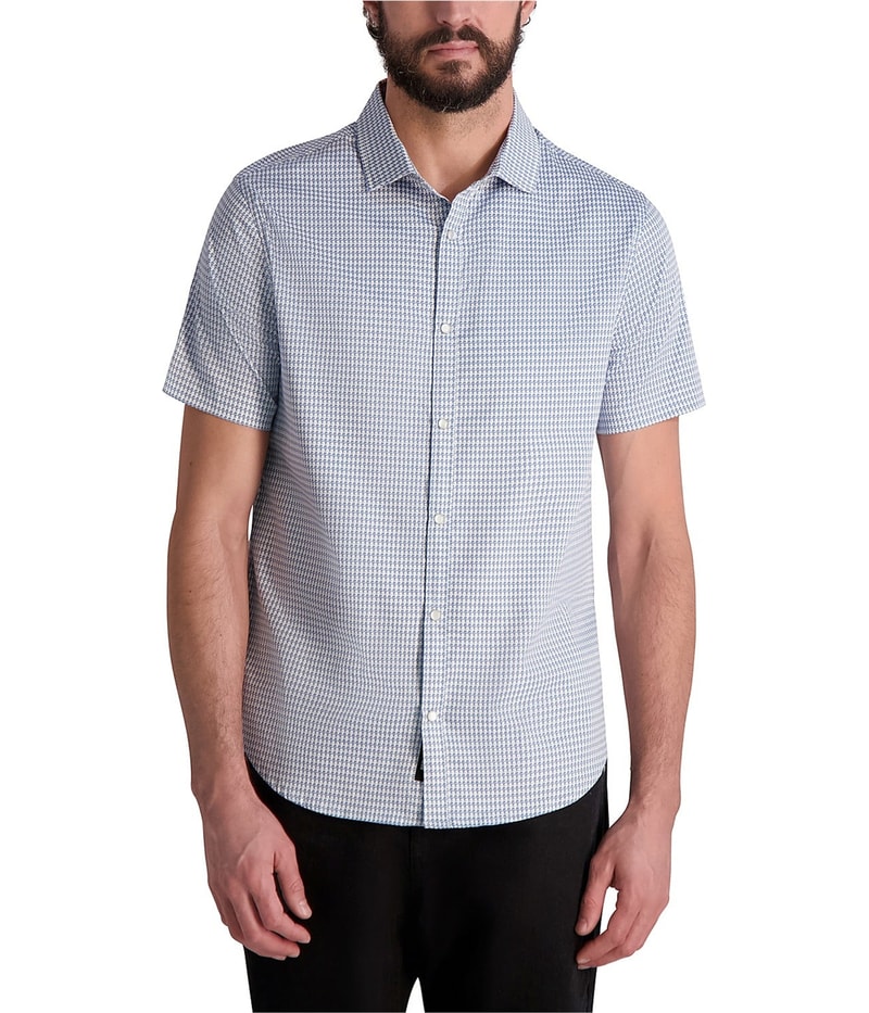 Karl Lagerfeld Mens Woven Houndstooth Button Up Shirt