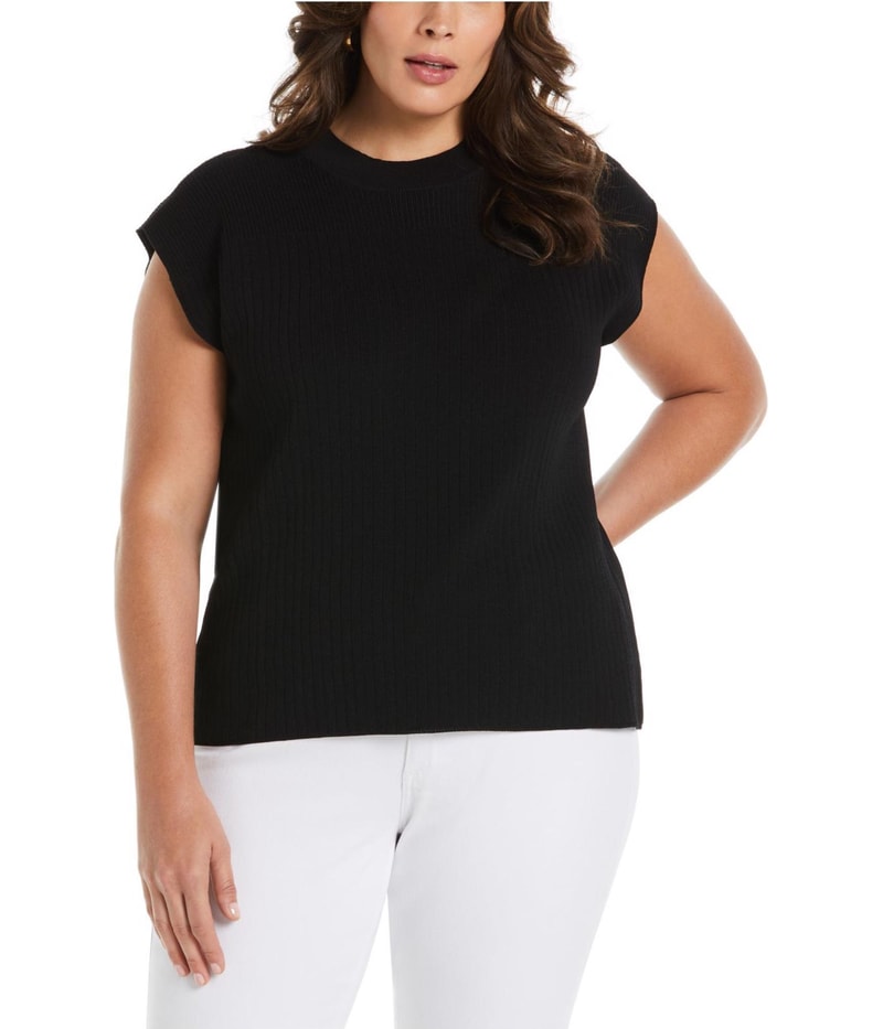 Ella Rafaella Womens Mixed Rib Mock Neck Sleeveless Pullover Sweater