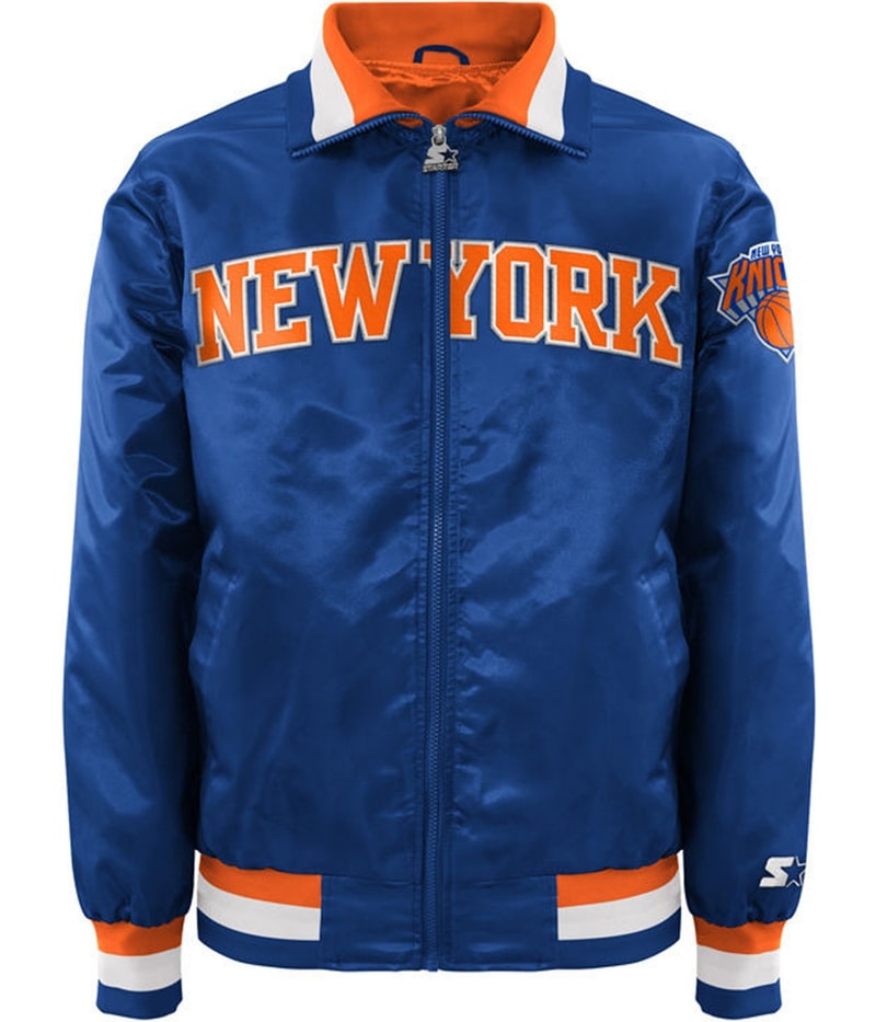 STARTER Mens New York Knicks Satin Varsity Jacket