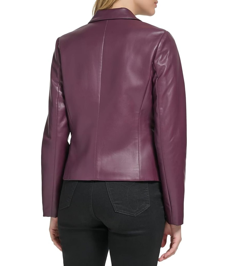 Calvin Klein Womens Ticket Pocket Faux-Leather Jacket