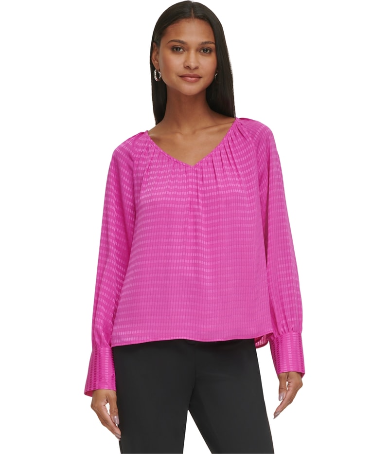 Calvin Klein Womens Textured Peasant Blouse