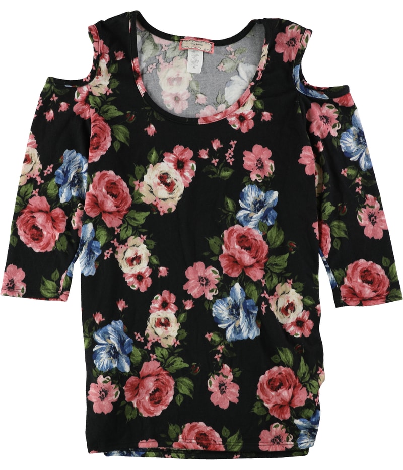 C’est La Vie Womens Floral Cold-Shoulder Knit Blouse
