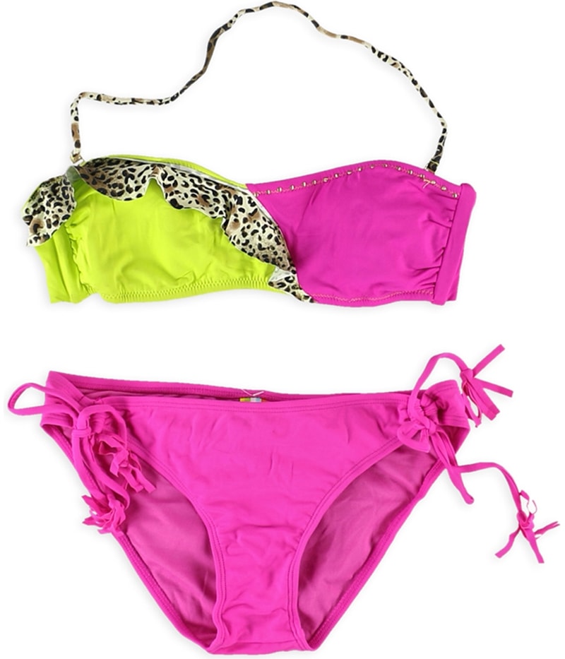 Raisins Womens Brazillian Ruffle Side Tie 2 Piece Bandeau