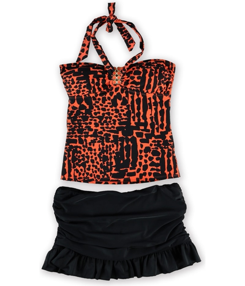 Island Escape Womens Print Ruffled Skirtini 2 Piece Bandeau