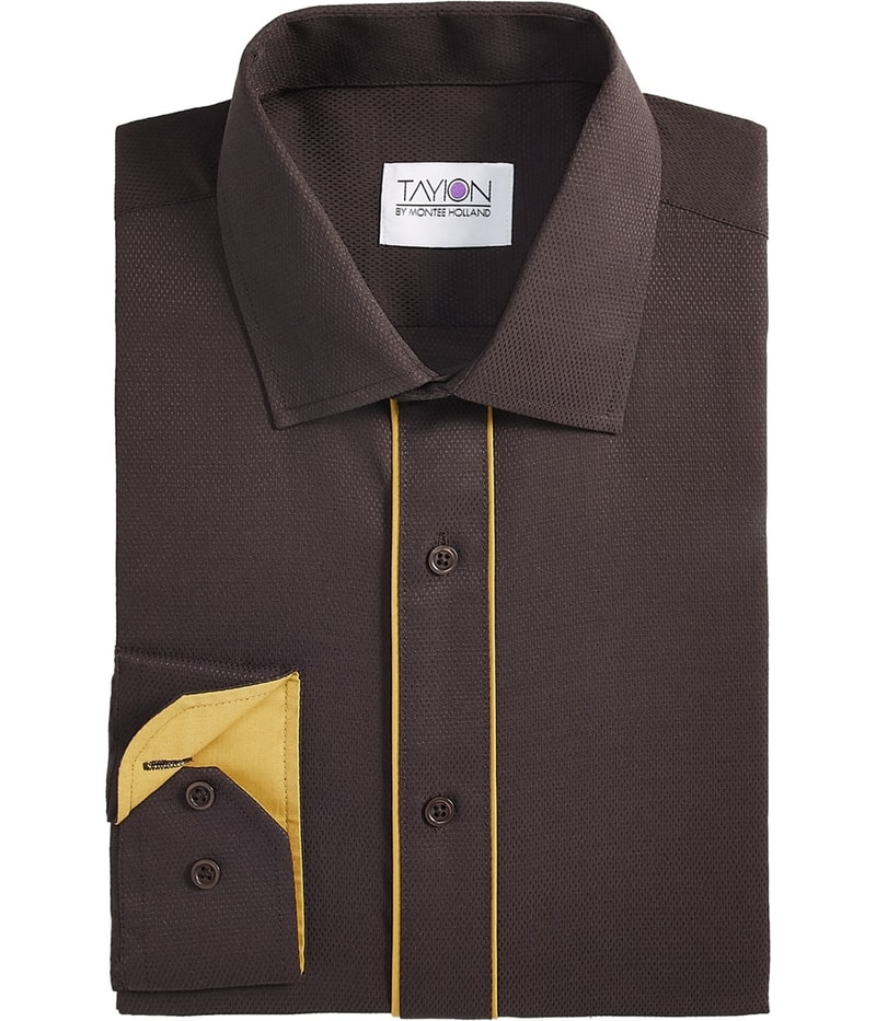 Tayion Collection Mens Brown & Gold Slim Fit Button Down Dress Shirt